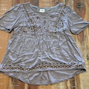 Knox Rose Boho Embroidered Top Large